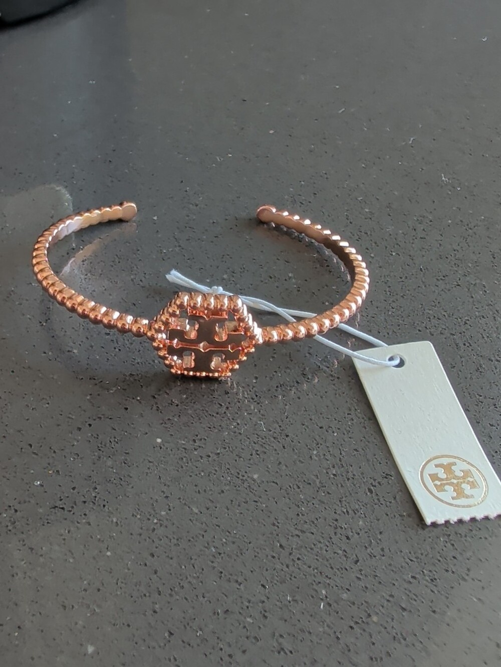 NWT Tory Burch Milgrain Hex Cuff Bracelet Rose Gold W46